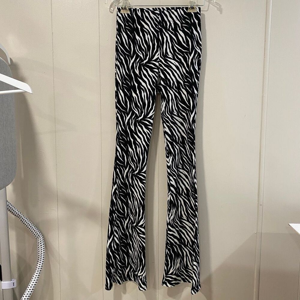 Topshop Zebra Print Flared Pants Women’s Size 2 Stretch High Waist Retro Y2K